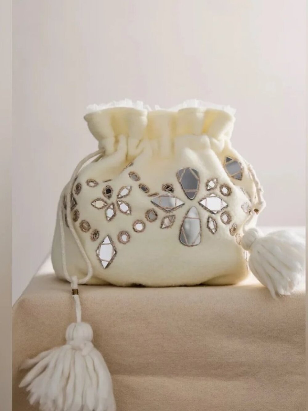 NWT Free People Seasons Sparkle Mini Gift Sack in Ivory